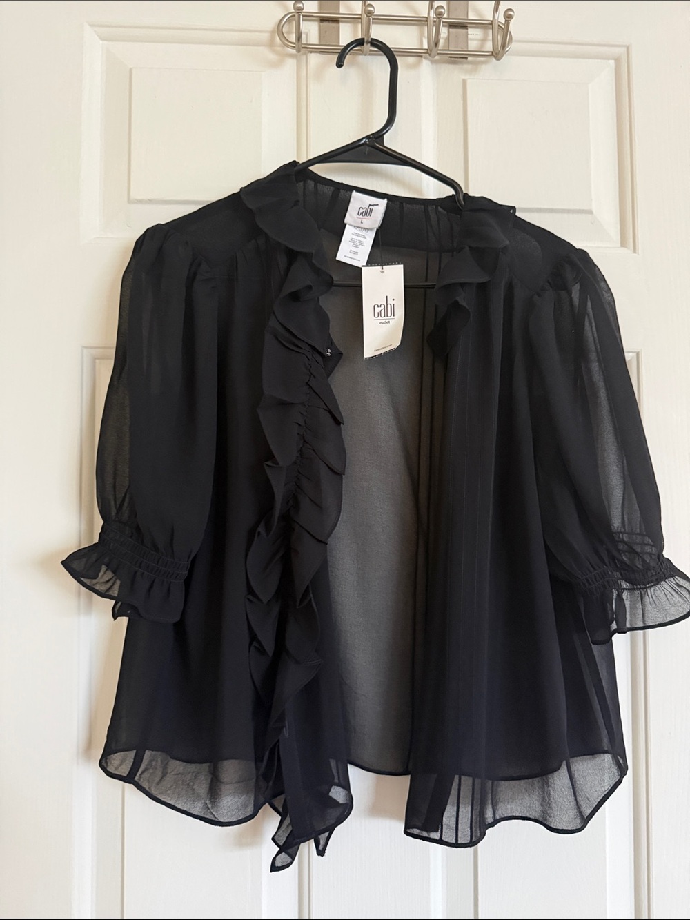 CAbi Black Sheer Ruffle Open Front Blouse - Picture 1 of 3